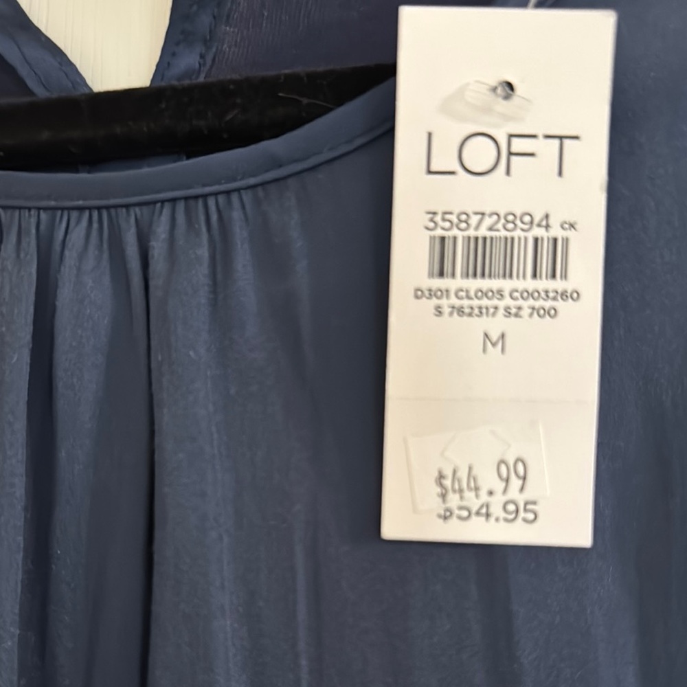 LOFT Women's Navy Ruffle Sleeve Top - Picture 2 of 3